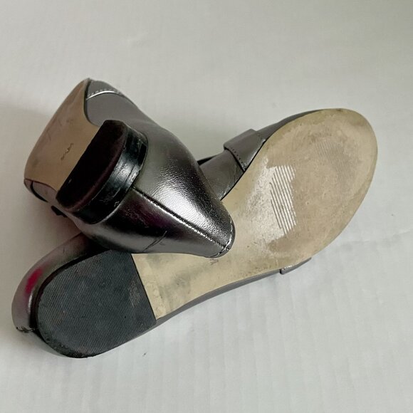 Talbots Ryan Knot Metallic Leather Loafers Size 6.5 Silver Holiday Slip On Shoes - Picture 10 of 11